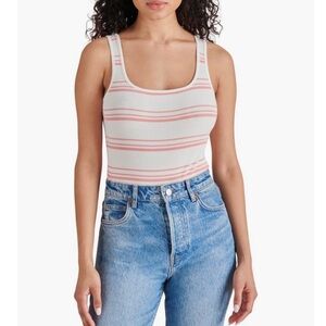 Steve Madden Stripe Rib Bodysuit Peach Romance Medium